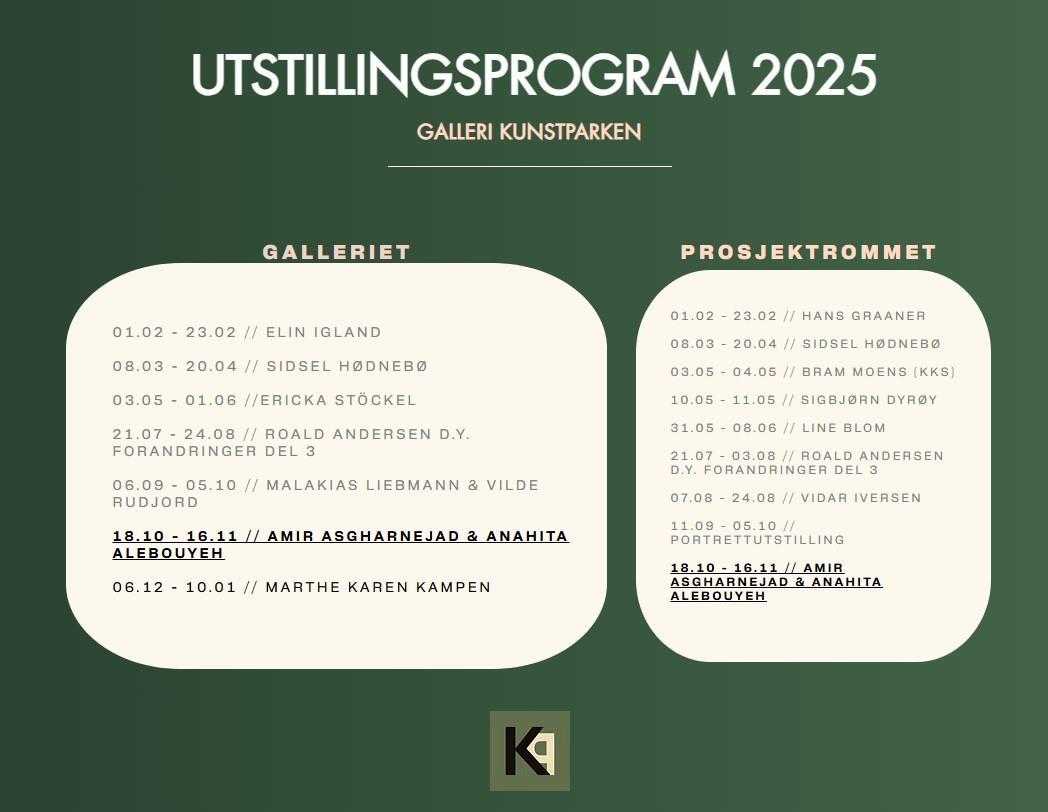Utstillingsprogram Galleri Kunstparken 2025 - Klikk for stort bilde